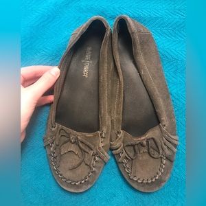 Grey Minnetonka moccasins size 8